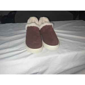 Timberland Women's Burgundy Suede Fur Lined Slip On Mules Sneakers Shoes
